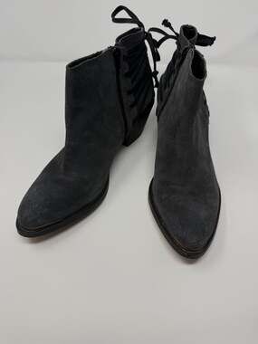 Klub Nico grey Weathered Suede Stacked Heel Booties tie back sz 10